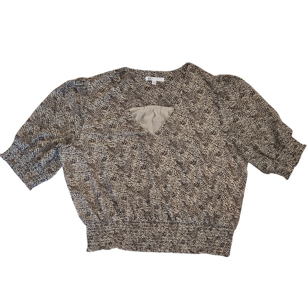 DR2 by Daniel Rainn Leopard Print V-Neck Smocked Hem Puff Sleeve Blouse XL